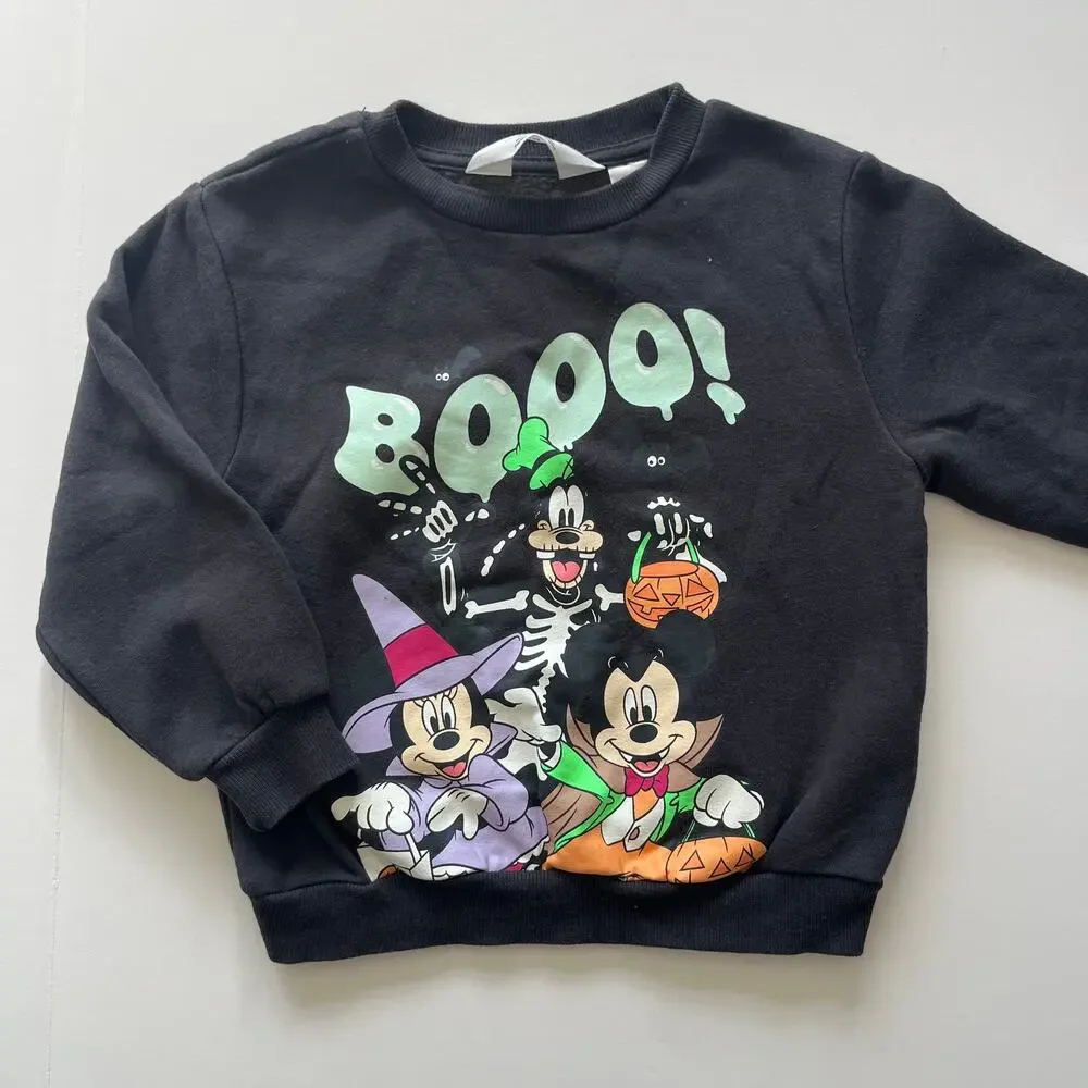 H&M Disney Mickey Mouse & Friends Halloween Black Sweatshirt Size 3/4T